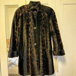 Leopard Print Faux Fur Coat - Women's Brown/Black